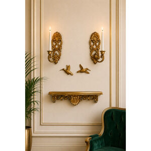 Vintage 5 Piece Set Homco  Shelf Sconces Birds Hollywood Regency Style Plastic